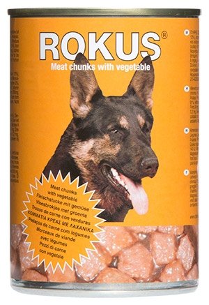 ROKUS ΚΟΝΣΕΡΒΑ ΣΚΥΛΟΥ 410gr ΜΕ ΛΑΧΑΝΙΚΑ